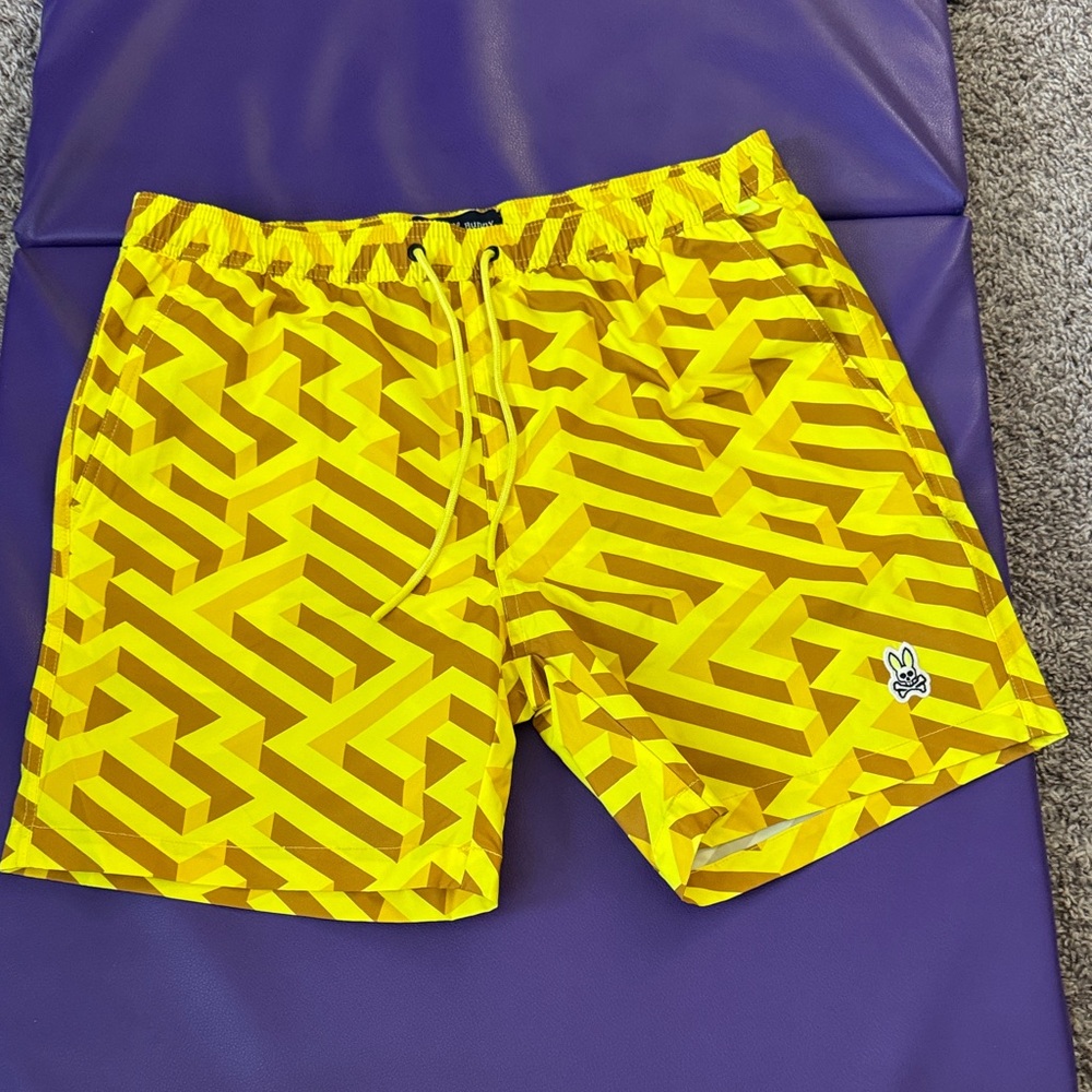 Psycho Bunny Yellow Maze Swim Trunks
